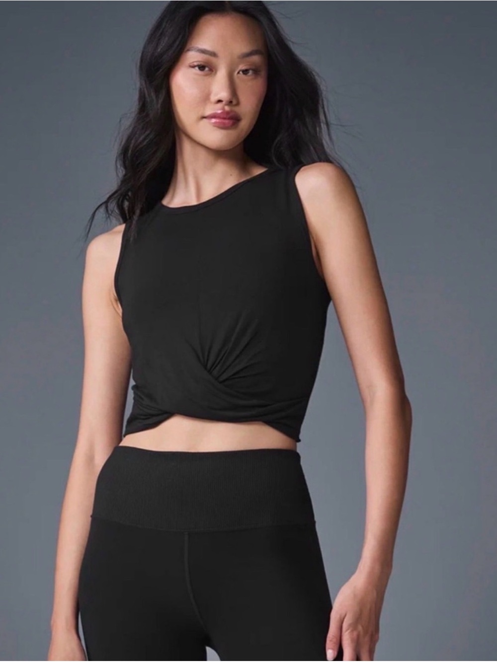 ALO Yoga Black Twist-Front Crop Top